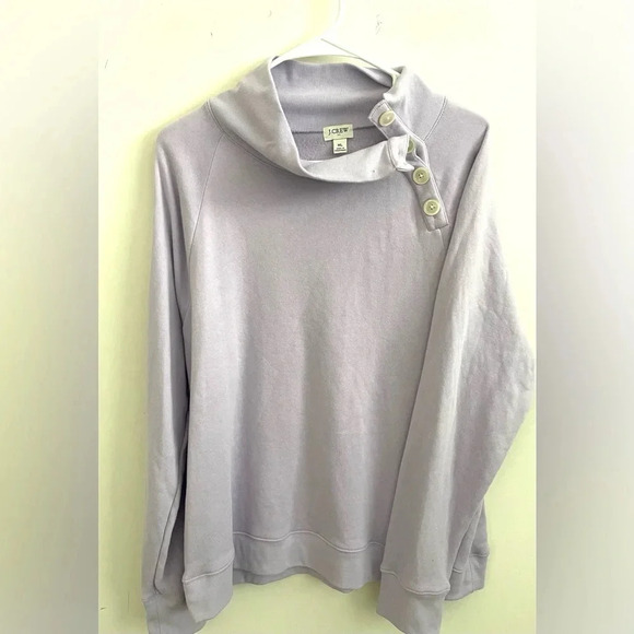 J. Crew Women's SZ XL Light Blue Button Mock Neck Sweatshirt Pullover Fleece Top - Picture 2 of 7